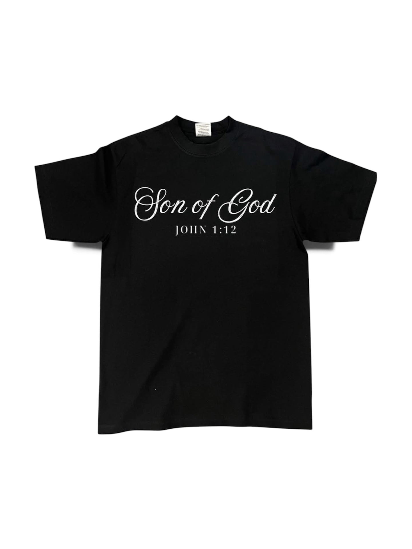 Black Son of God tee with white script and John 1:12